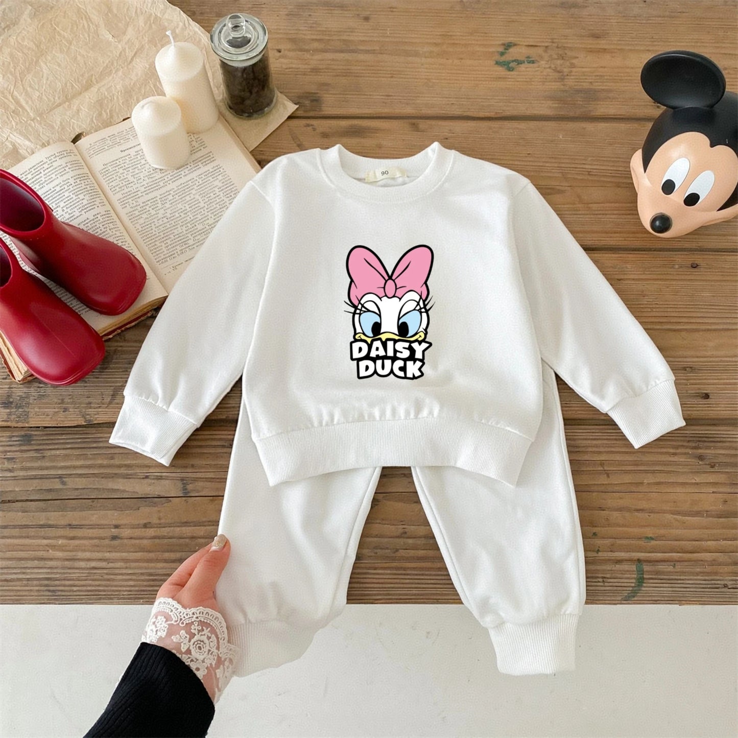 Simple Fashion Children Sweatshirt Suit Spring Autumn Kids Clothing Daisy Duck Pattern Girl's Long Sleeve Tracksuit Hoodie Pants