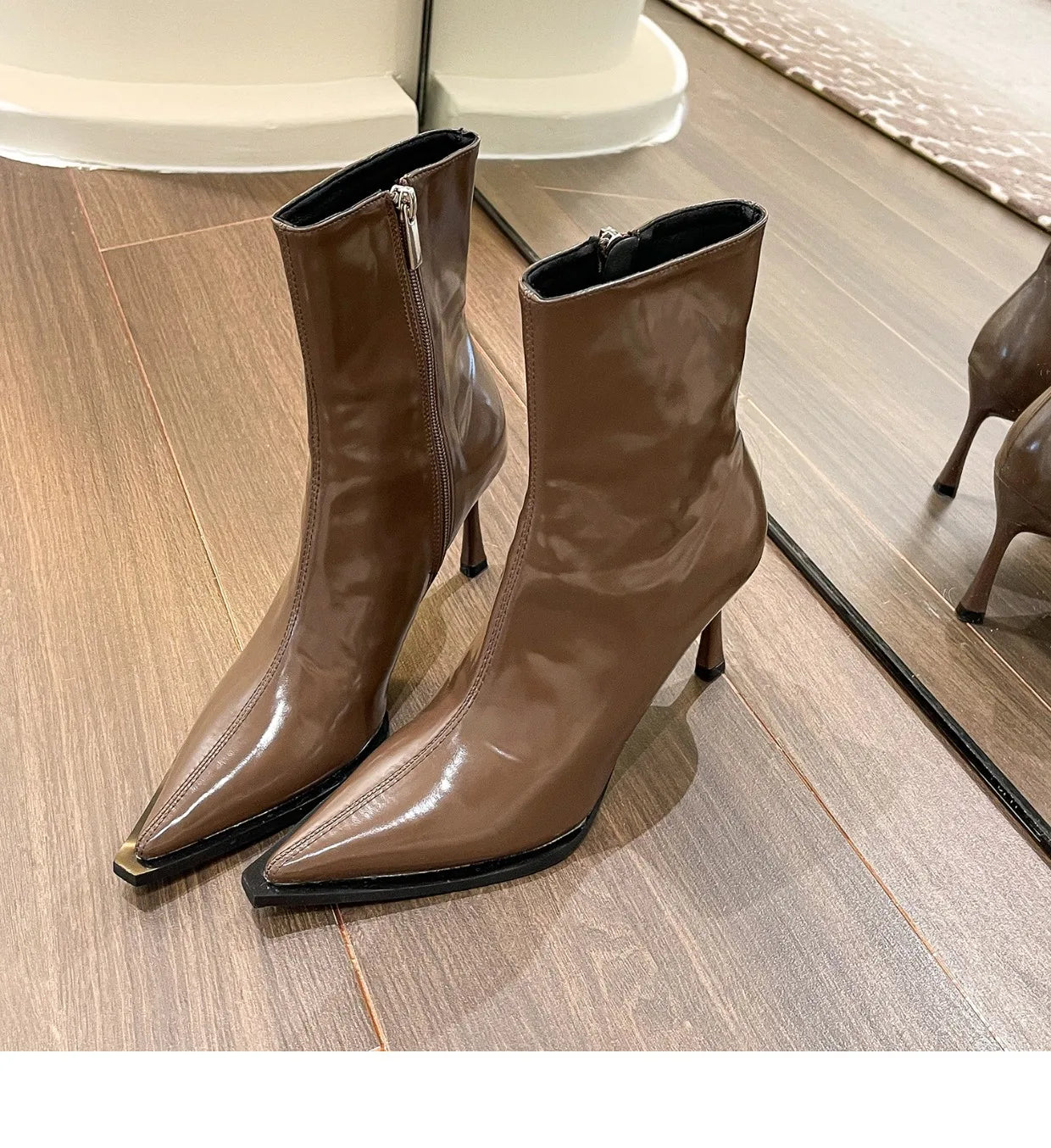Women's Boots Autumn Boots-Women Winter Footwear Shoes Zipper Luxury Designer 2024 Ankle High Heel Leather Rubber Fashion