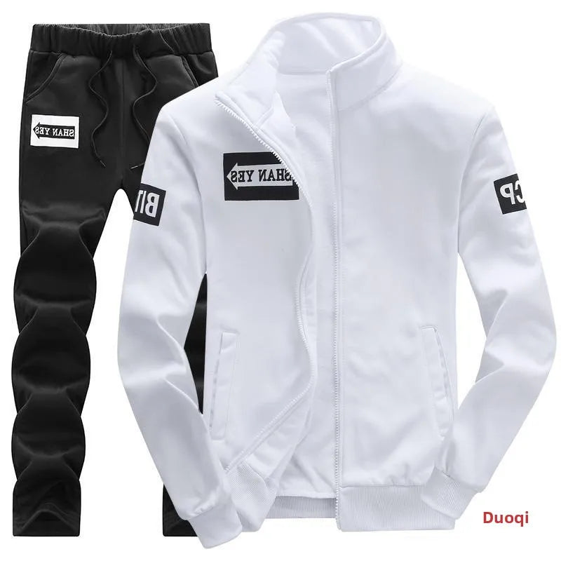 Trendy Hoodie Men's Stand Collar Jacket Casual Sportswear Long Pants Spring Autumn Youth plus Size Clothing Set