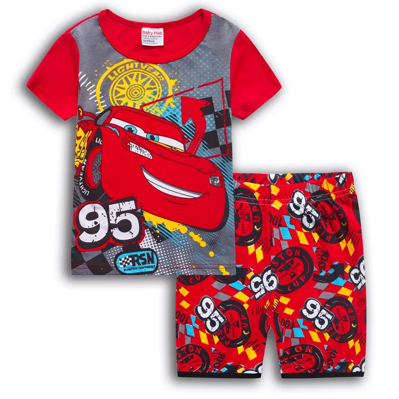 Summer Boys Nighty cars Cartoon Nightgown Costume Boys Cute lightning mcqueen Set Baby Toddler Short Sleeve Pajamas Sets