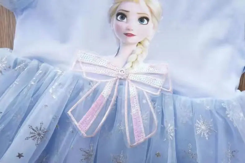 New Disney Girls DressShort Sleeve Kids Clothes  Princess Dresses Frozen Elsa Party Baby Dresses for Children Clothing