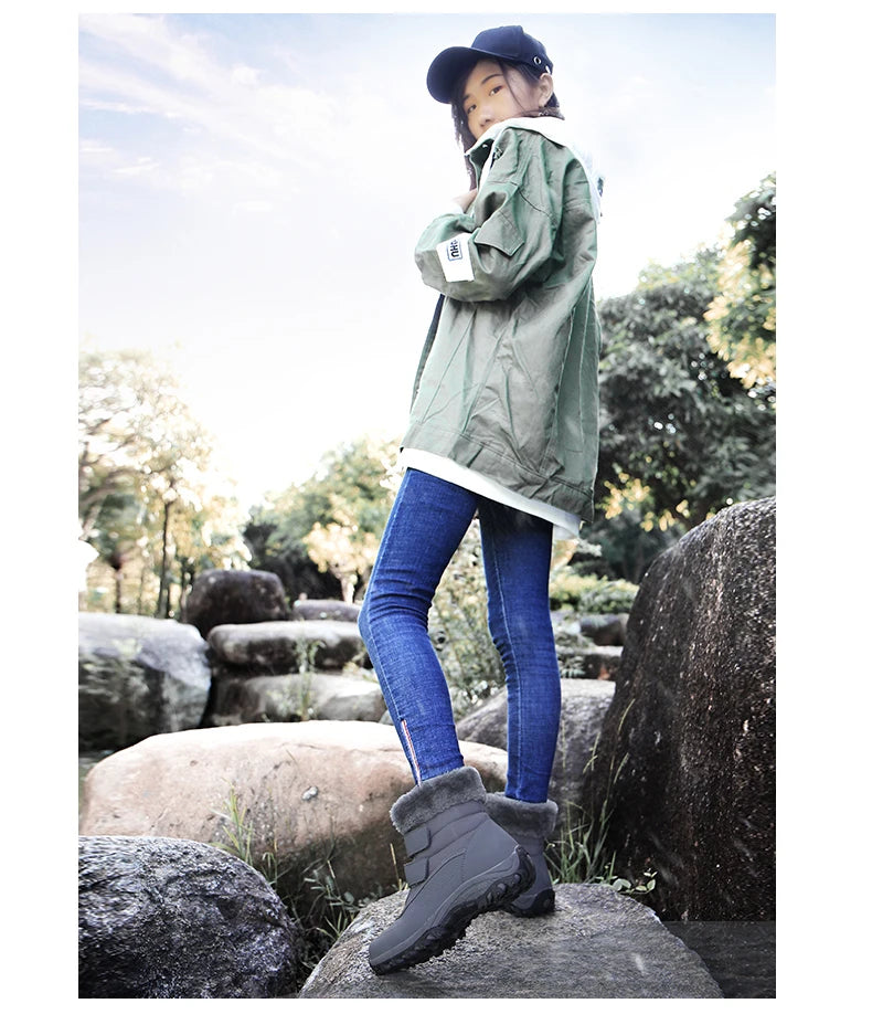 Boots for Women Platform Outdoor Snow Boots Non-slip Winter Walking Shoes Fur Warm Ankle Boots Wedge Waterproof Thigh High Boots