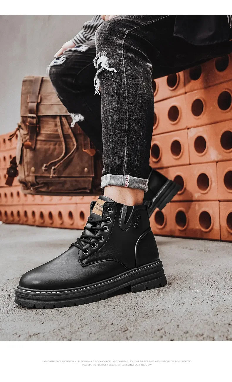 Boots Men All Season Outdoor Work Shoes Anti Slip and Comfortable Black Ankle  Boots Fashionable British Casual Denim Boots 2025