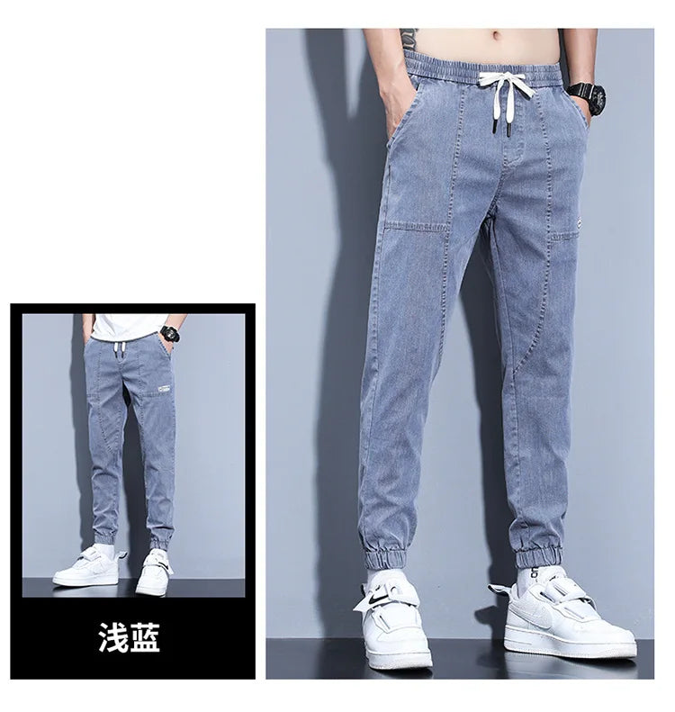 Jeans Open Pants Men's Fall/Winter Fleece-Lined Thick Loose Ankle Banded Working Pants Harem Casual Pants