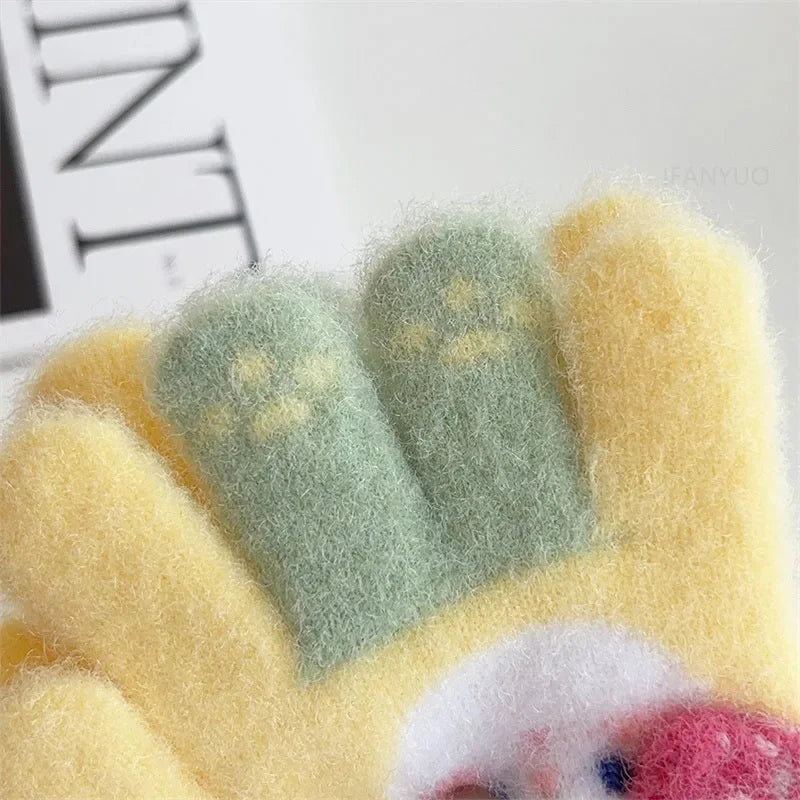 3-6Ages Children's Cute Strawberry Rabbit Kids Warm Gloves Autumn Winter Baby Boys Girls Five Finger Mittens Kindergarten Glove