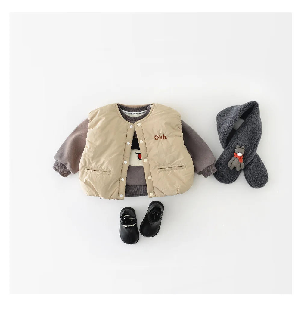 LILIGIRL Winter Baby Vest Thicken Letter Toddler Girls Waistcoat Simple Warm Infant Fleece Padded Coat 6M-3T