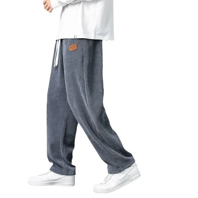 Trendy Corduroy Men's Pants Casual Fleece-Lined Loose-Fit Straight-Legged Sweatpants Autumn Winter High-Quality Foreign Trade