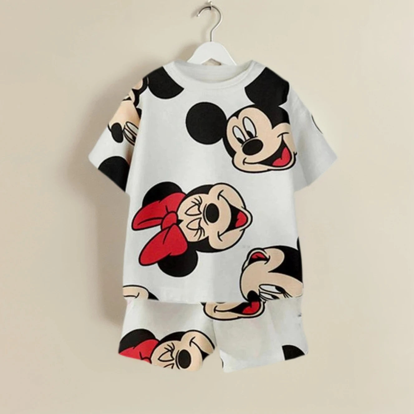 2025 Summer Toddler Suits 2pcs T-Shirt Top+Short Pants Disney Mickey Friends Print Crew Neck Sweatshirt Sets Kids Casual Outfits