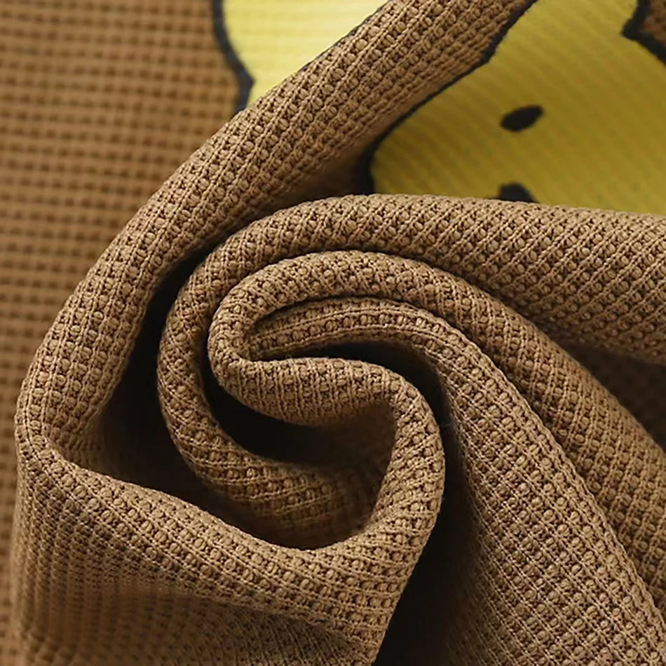 Kids Cartoon Pattern Waffle Like Knit Short Sleeve Set Children Stretchy Waist Summer Casual Clothes Two Piece Outfit 2025