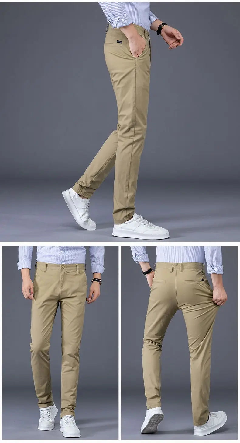 Men's Business Spring and Autumn Men's Casual Pants High-end Cotton Straight Stretch New Long Pants Slim Fleece PantsPlush