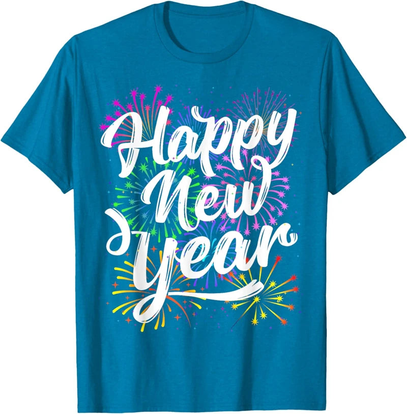 2025 Happy New Year T Shirt Fashion Simple Alphabets Short Sleeve Men Women 3D Printed T-shirt Casual Crew Neck Oversized Tees