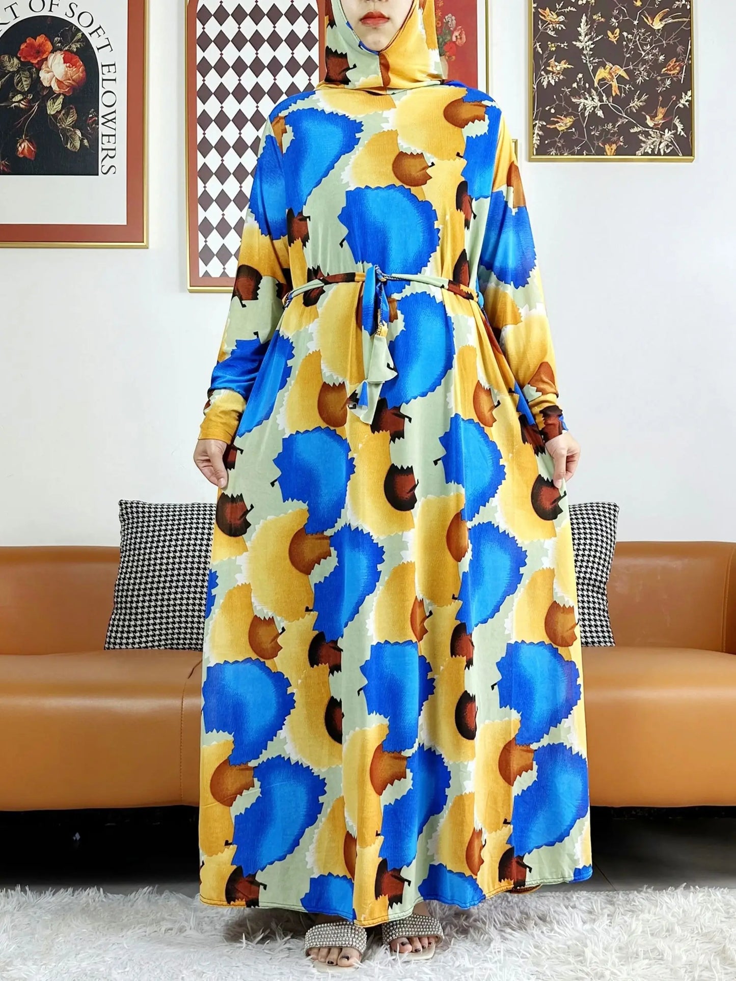 One Piece Set Muslim Young Girls Hooded Hijab Abaya Dress Ramadan Prayer Set Arab Dubai Headscarf Long Robe Islamic Party Gown