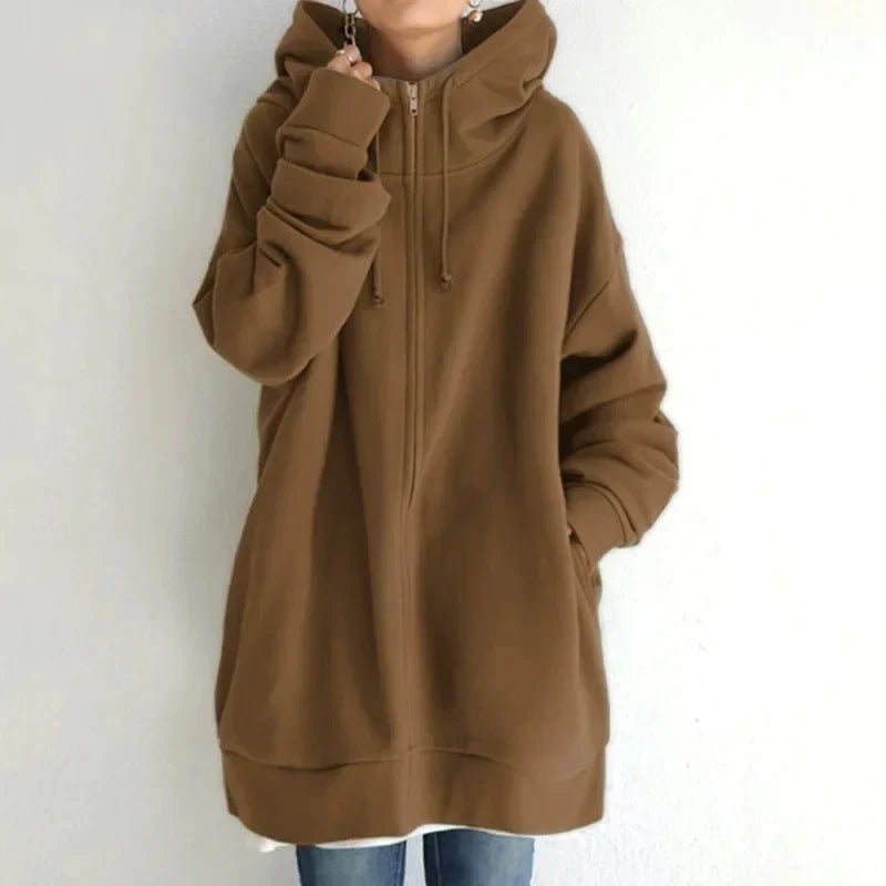 2025 Autumn Women's Hoodie Black Long Sleeve Lace Up Zippers Pockets Plush Hoodies Female Winter Trendy Casual Ladies Clothes