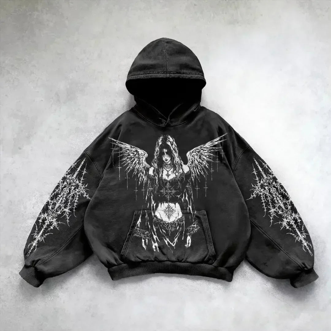 Y2K Harajuku Gothic Retro Oversize Hoodie Men Women Fashion Embroidery Jacket Hip Hop Sweatshirt Coat Selling Personality Coat