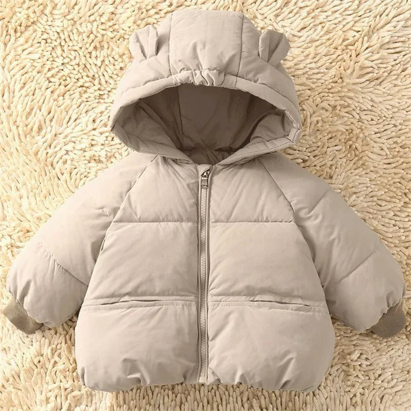 Boy Daily Down Coat Girls Casual Winter Thickened Jackets Kids Warm Hooded Fashion Outerwear Children Solid Color Cotton Parkas