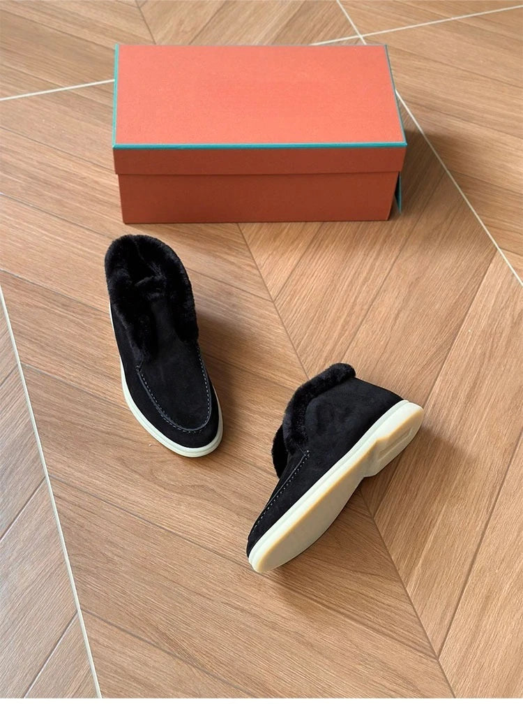 Boots Women Ankle Fur boots Fashion Women  Leather loafers flat 2025 High Quality Winter boots Comfortable Wool Snow