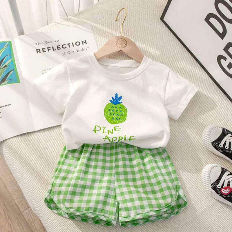 Baby Girls Set Summer Children Clothing Sets Plaid Shorts Short Sleeve T-Shirt Baby Girl Clothes Sweet Cute Outfits for 2-4Years