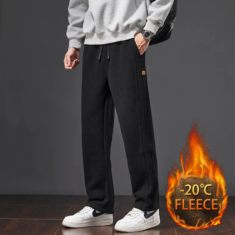 Autumn and Winter Plush Knitted Plaid Comfortable Wide Leg Straight Casual Pants Men Slacks Men's Pants Plush Slacks