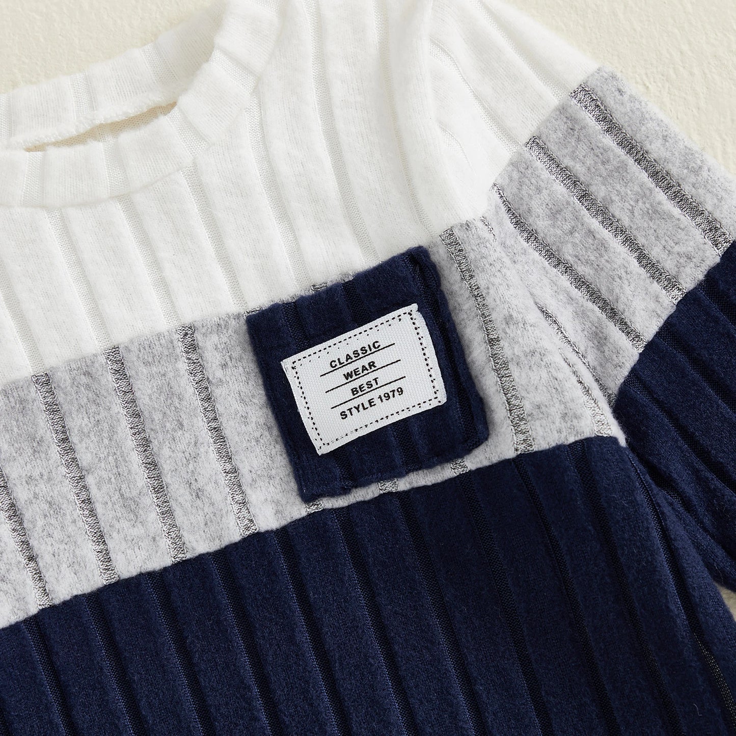 VISgogo 0-3 Years Boys Fall 2Pcs Clothes Sets Long Sleeve O Neck Patchwork Pullover Solid Color Pants