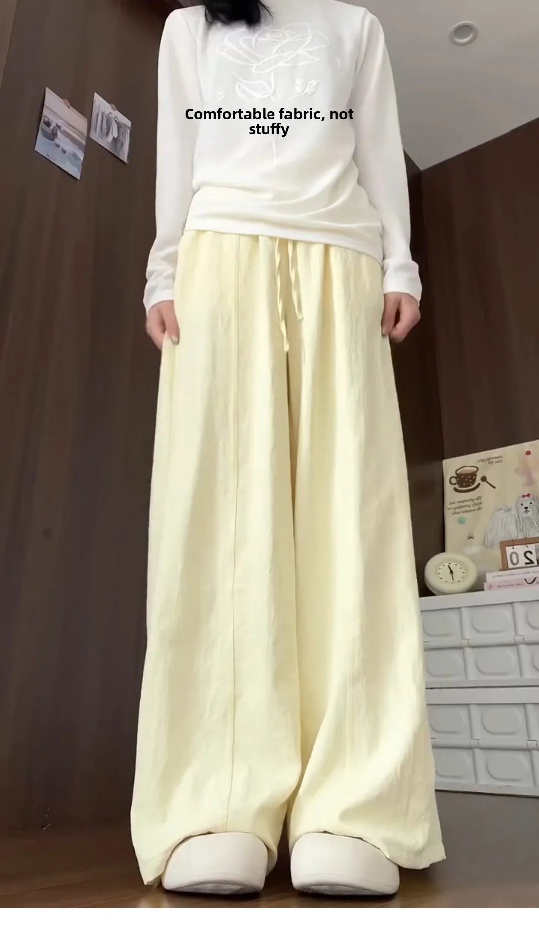 Korean Sle Simple White Straight Leg Pants Women Summer Thin High Waist Wide Leg Loose Feelings Casual Trousers