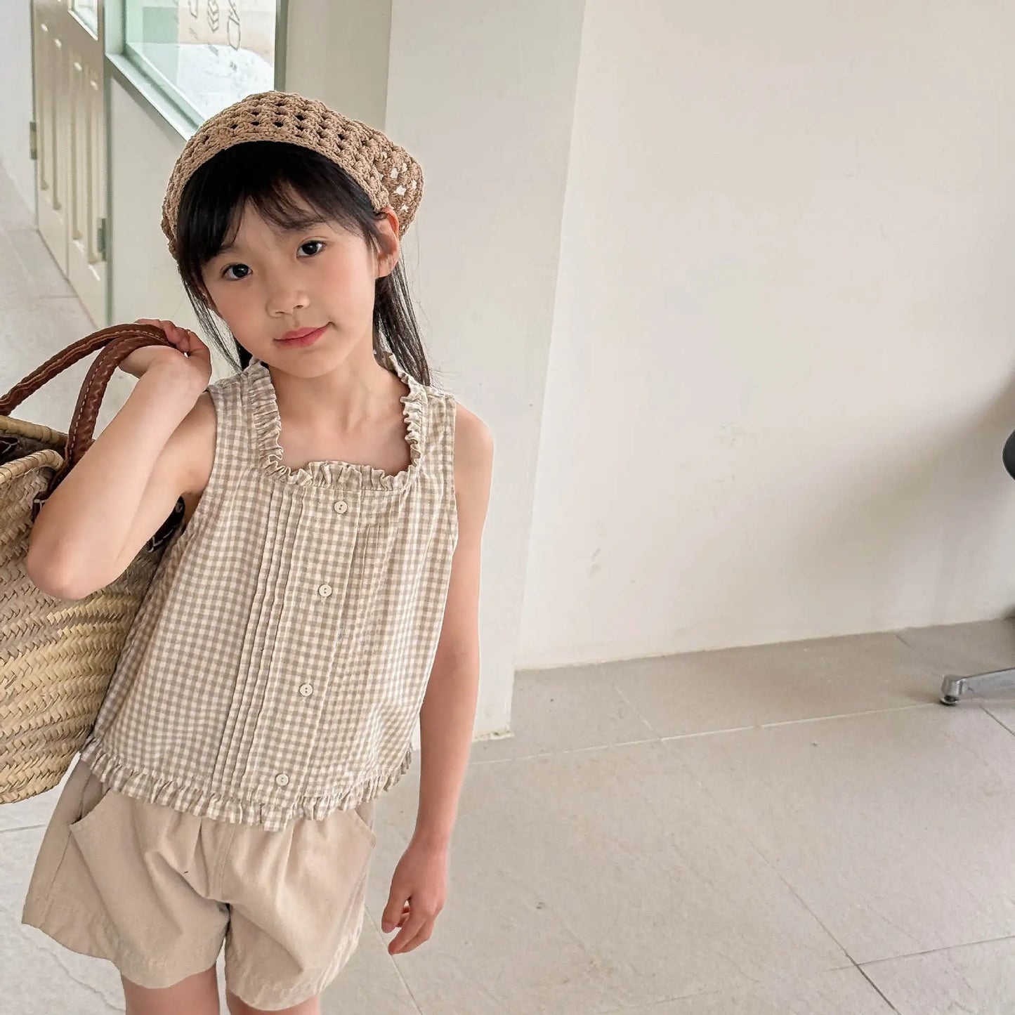 2025 Summer New Girls Sleeveless Lace Shirts Children Cotton Vest Baby Girls Blouse Solid Loose Princess Tops Kids Clothes