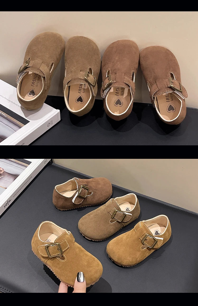 Kids Casual Shoes for Boys Girls 2025 Autumn Toddler Suede Leather Walking Flats Non-slip Versatile Chic Comfort Barefoot Shoes