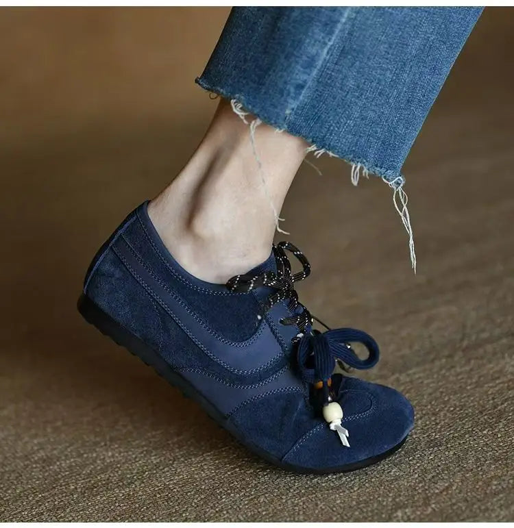 Women's Shoes Flats Casual Sneakers Round Toe Barefoot Woman Elegant Low Heel Stylish Trend Luxury High Quality Blue Vulcanize