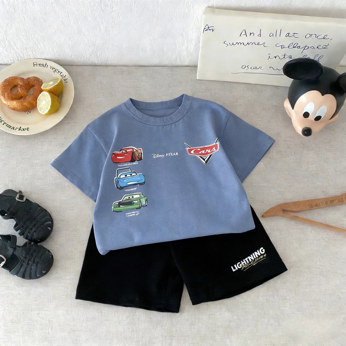 New Style Cartoon Car Fashion Boys T-shirt Shorts Two Piece Set Children's Summer Clothes Casual Versatile Kids Short Sleeve Set