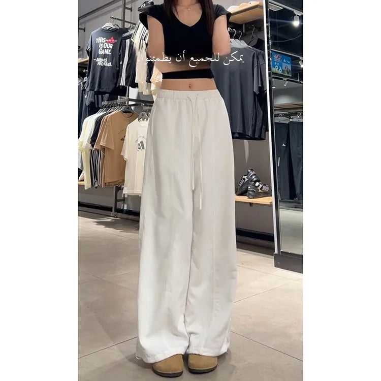 Korean Sle Simple White Straight Leg Pants Women Summer Thin High Waist Wide Leg Loose Feelings Casual Trousers