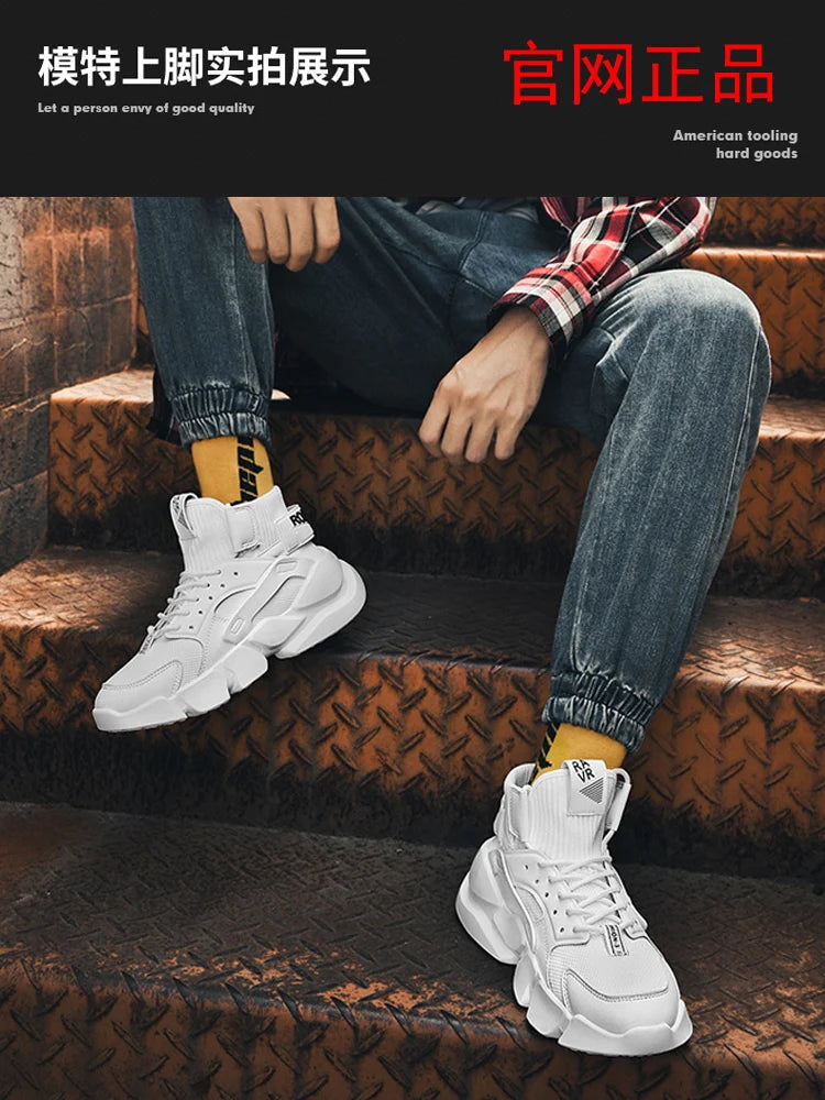 Shoes for Men New High-top Beige Men Sneakers Chunky Men Shoes Heighten Fashion Casual Plus Size Damping Tennis Shoes Zapatillas