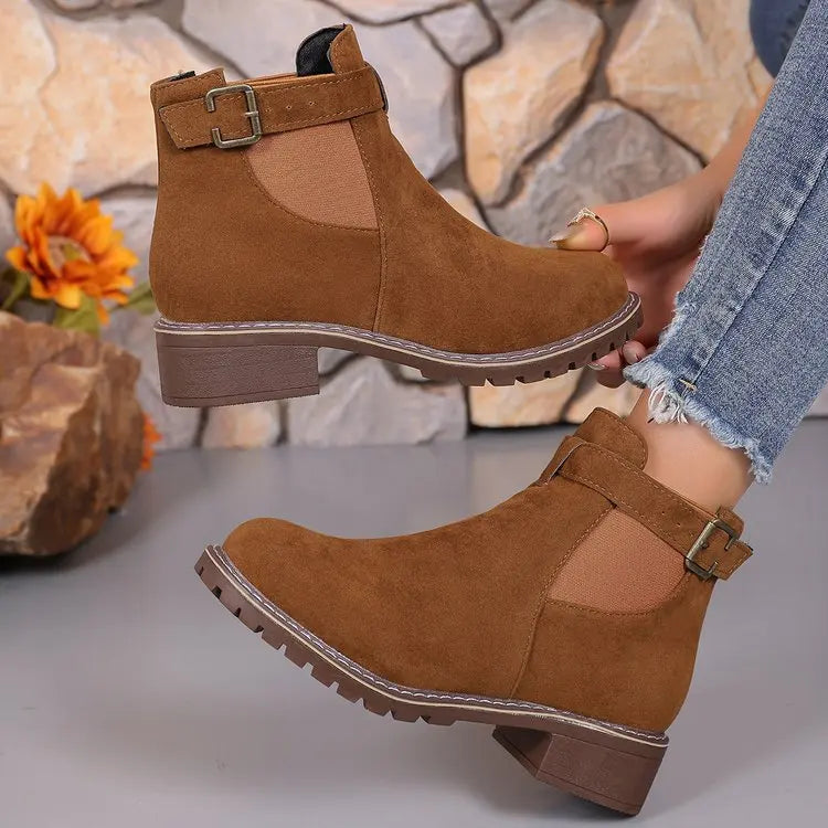 Autumn Winter Women Boots High Quality Belt Buckle Women Platform Boots Fashion British Style Round Toe Ankle Boots Women Shoes