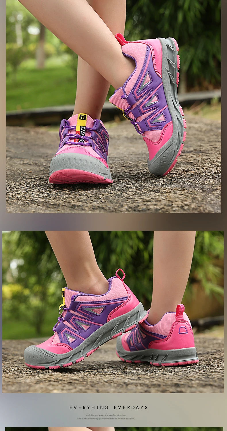Children‘s Hiking Shoes Kids Waterproof Athletic Shoes Non-slip Boys Girls Casual Trekking Sneakers Outdoor Lace-up Tennis Shoes