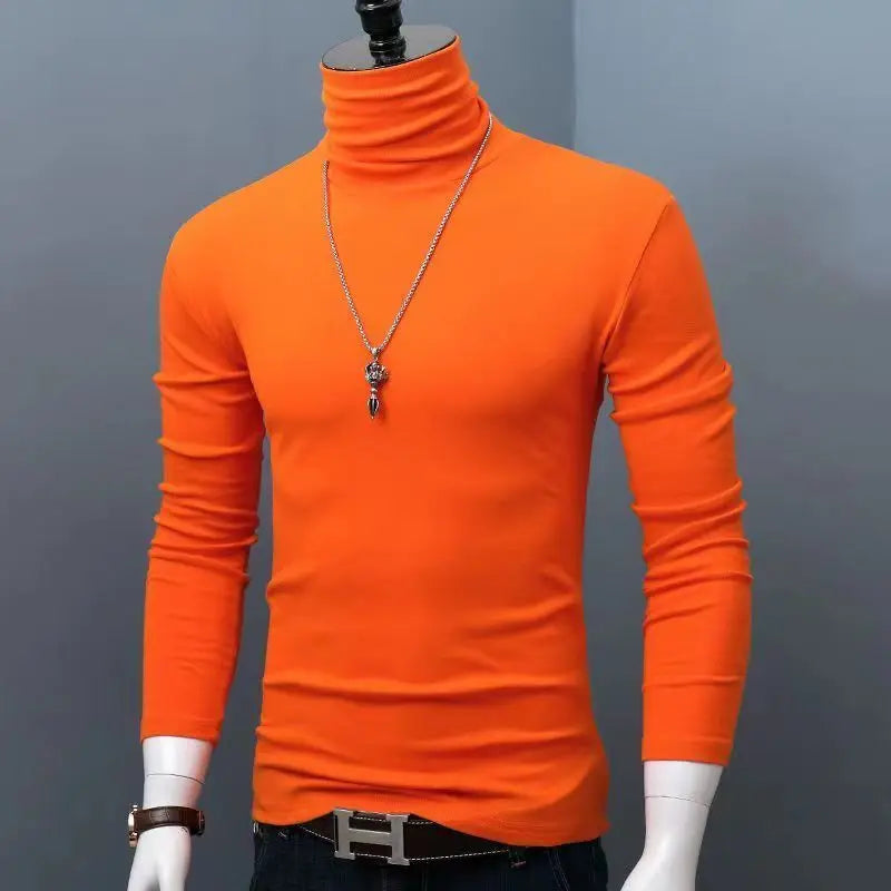 Trendy Casual Turtleneck Men's Modal Winter Sweater turtleneck Cool Blouse Tight Modal T-shirt Youth Solid Color Base Shirt Top