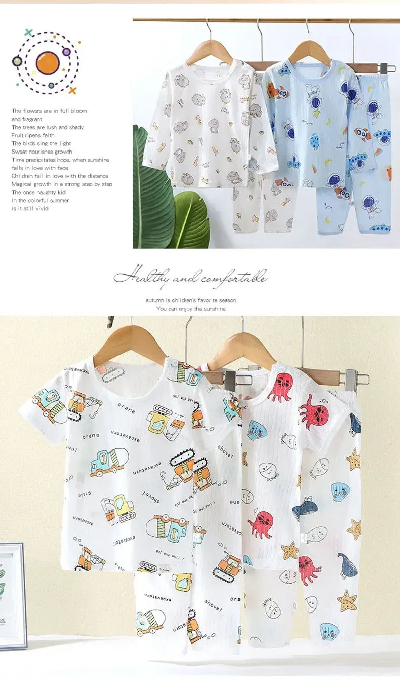 Children Sets Cotton Kids Clothes Long/Short Sleeve Home  Sleepwear Children's Clothing Boy Girl Autumn winter Tops Pants Suits