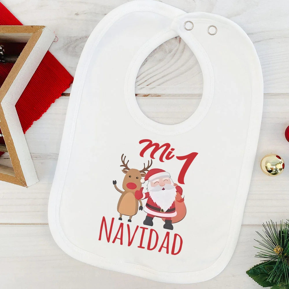My First Christmas Deer Spanish Printed Baby Bib Bibs Christmas Party Girl Boy Newborn Cotton Saliva Towel Infant Christmas Gift