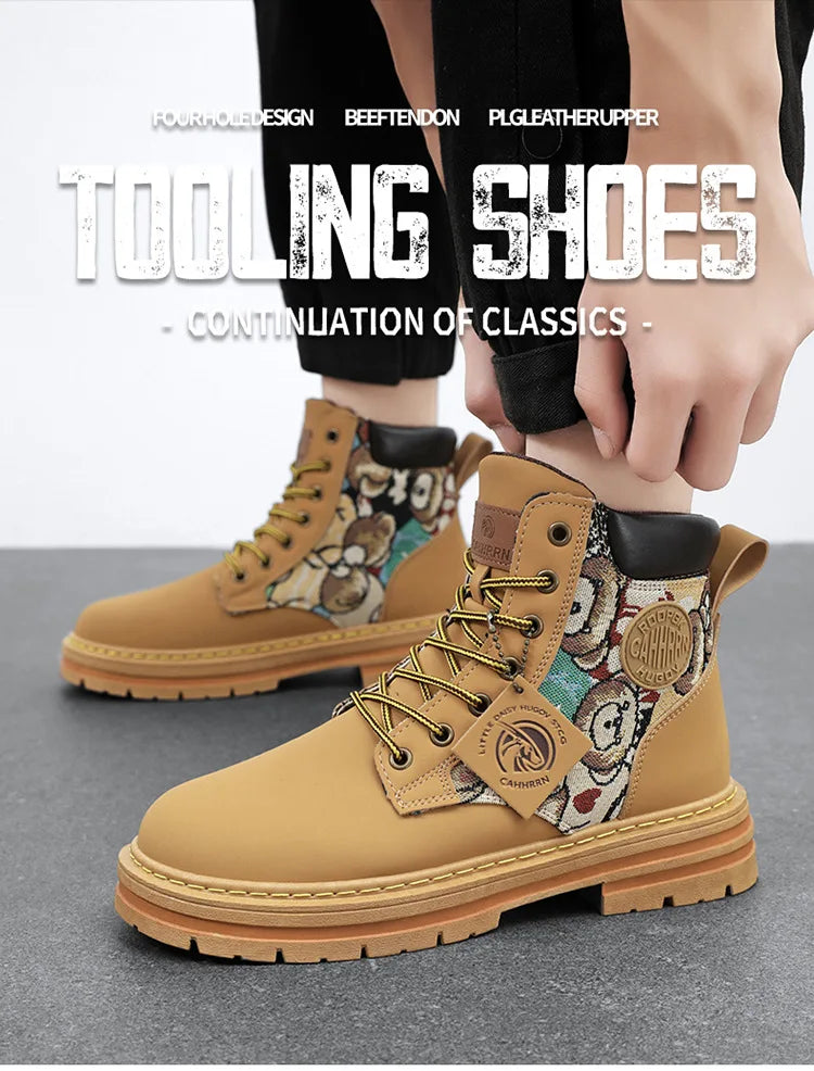 New Men's Boots Designer Luxury Men Working Boots High Tops Platform Leather Shoes for Men British style Motorcycle Botas Hombre