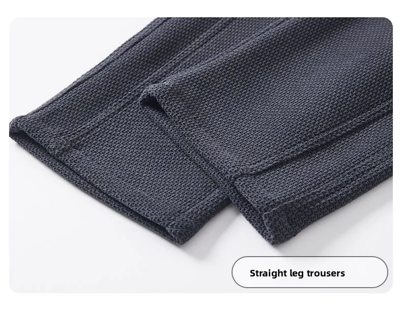 Autumn and Winter Plush Knitted Plaid Comfortable Wide Leg Straight Casual Pants Men Slacks Men's Pants Plush Slacks