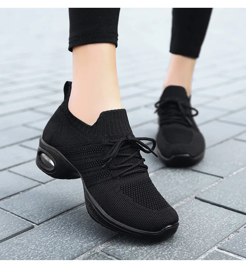 Dance Shoes for Women Stylish Dance Sneakers with Thick Soles Lightweight Fashion Walking Shoes Height Increasing Lady Flats
