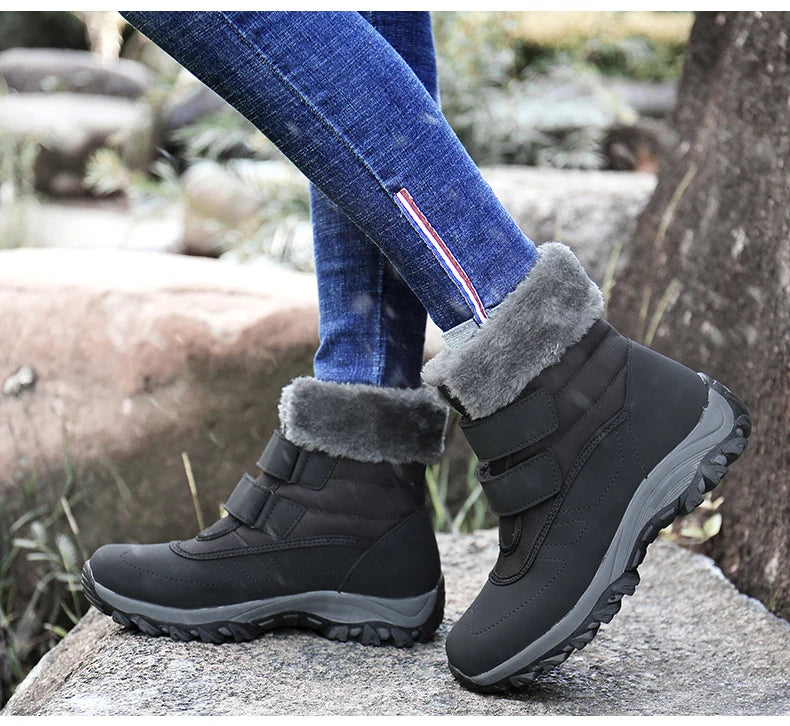 Boots for Women Platform Outdoor Snow Boots Non-slip Winter Walking Shoes Fur Warm Ankle Boots Wedge Waterproof Thigh High Boots