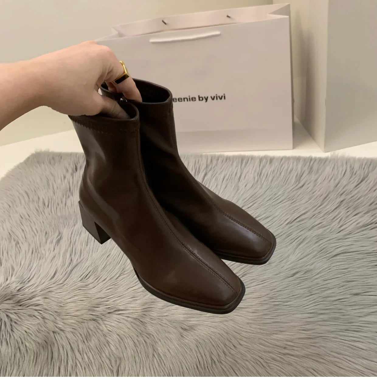 Short boots for women 2025 new spring and autumn single boots round toe raised waterproof platform bare boots for women