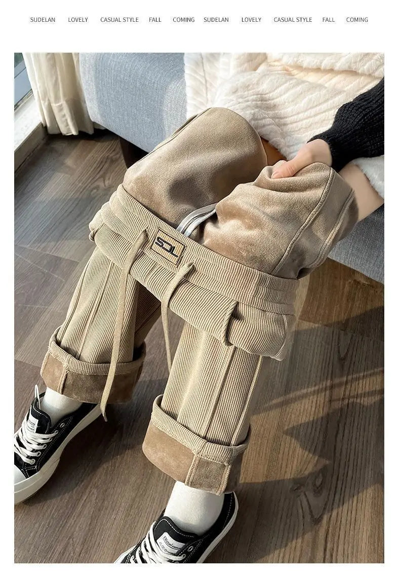 Thickened Fleece Wide Leg Pants Women's Autumn Winter New Style Northeast INS Casual Loose High Rise Straight Leg Trousers