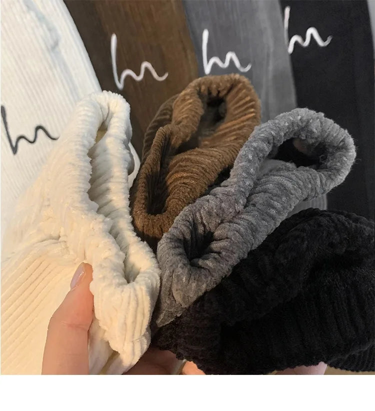 Corduroy Pants for Couples Autumn Winter Loose Fit High Waist Casual Loose Trousers Sports Pants Men Women Trendy Embroidery