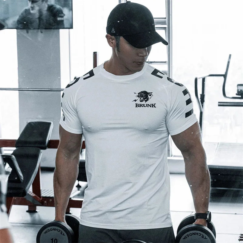 2025 Hot Selling New Men's T-shirt Sports Running Fitness Shirt Fast Breathable Elastic Training Short Sleeved Quick Drying Top