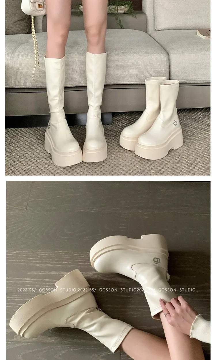 Brand New Gothic Style Sexy Elegant Chunky Platform Women Ankle Boots Big Size 43 Walking Comfy Woman Shoes  Platform Shoes