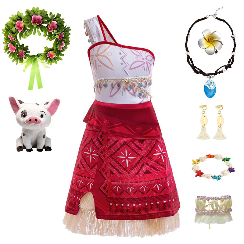 Summer Fancy Girl Princess Moana Dress Halloween Cosplay Carnival Party Primitive Tribes Maui Boys Costume Cartoon Kids Clothes
