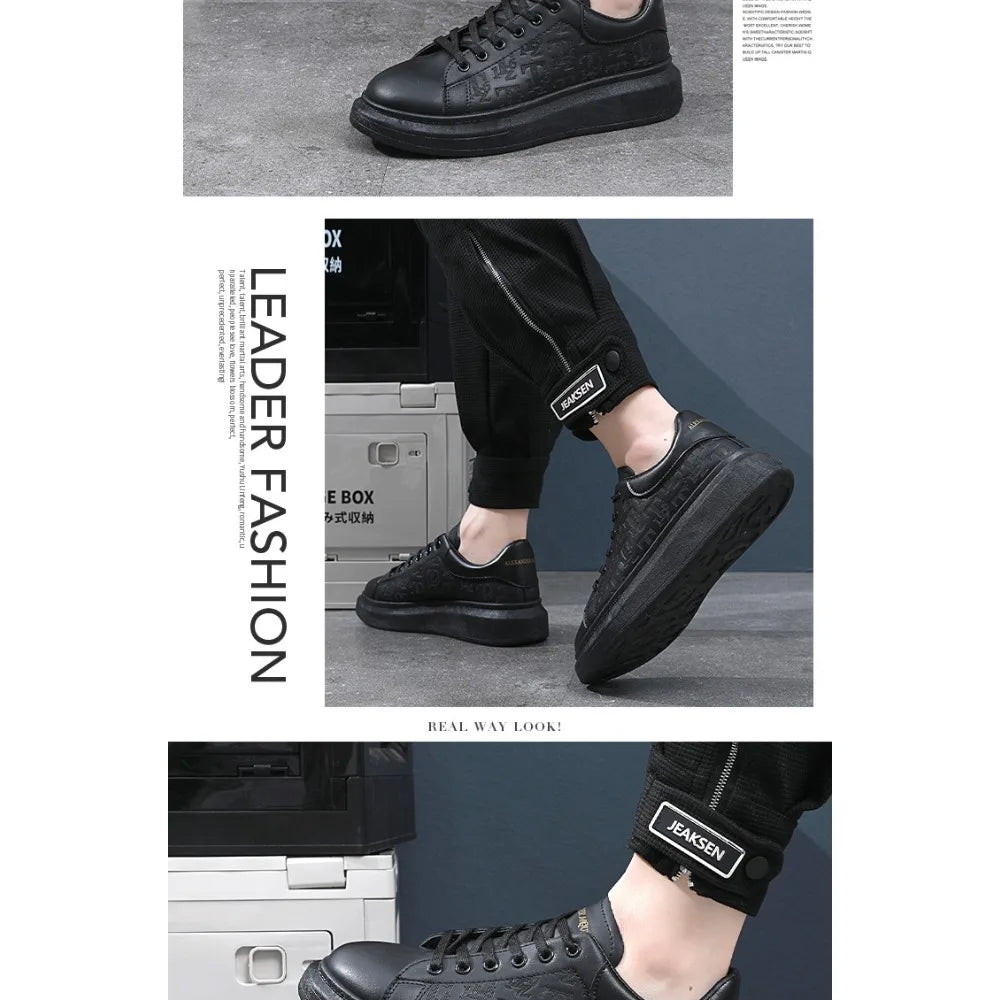 Classic white shoes for men 2025 hot style versatile platform thick sole heightening men's shoes casual sneakers black