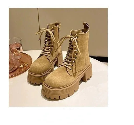 Women's Boots Retro Leather Designer Shoes for Women Luxury Short Boots Platform Non-slip Motorcycle Shoes Round Toe Ankle Boots