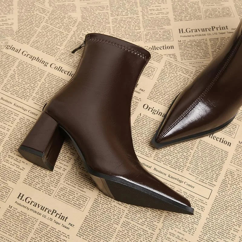 Pointed Toe Women Ankle Boots 2025 New Autumn Elegant Outdoor High Heels Shoes Women Fashion Zippers Designer Short Boots Ladies