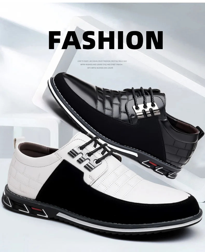 2023 Men Sneakers Shoes Fashion Brand Classic Lace-Up Casual Loafers Pu Leather Shoes Black Breathable Business Men Shoes