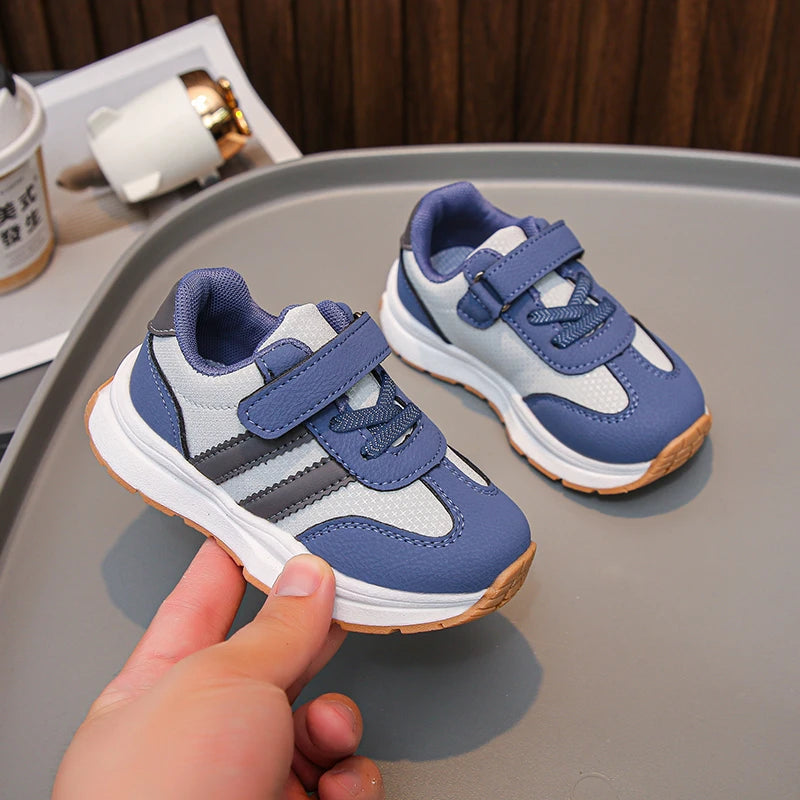 Children's Sneakers 0-8 Years Old Blue Leather Boys Girls Single Shoes Four Seasons Models Soft Non-slip Kids Walking Shoes